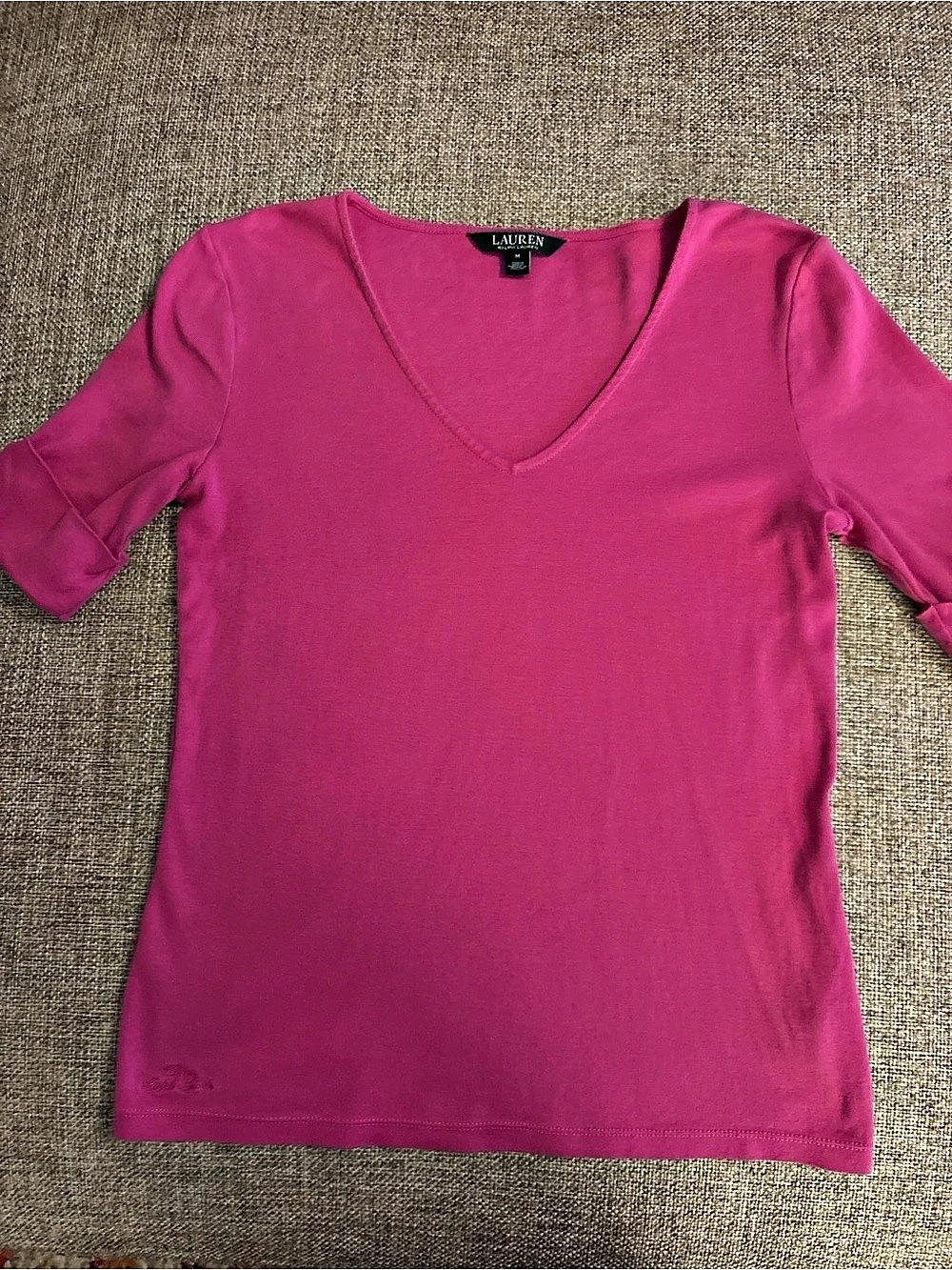 Lauren Ralph Lauren Cuffed-Sleeve V-Neck T-Shirt Medium